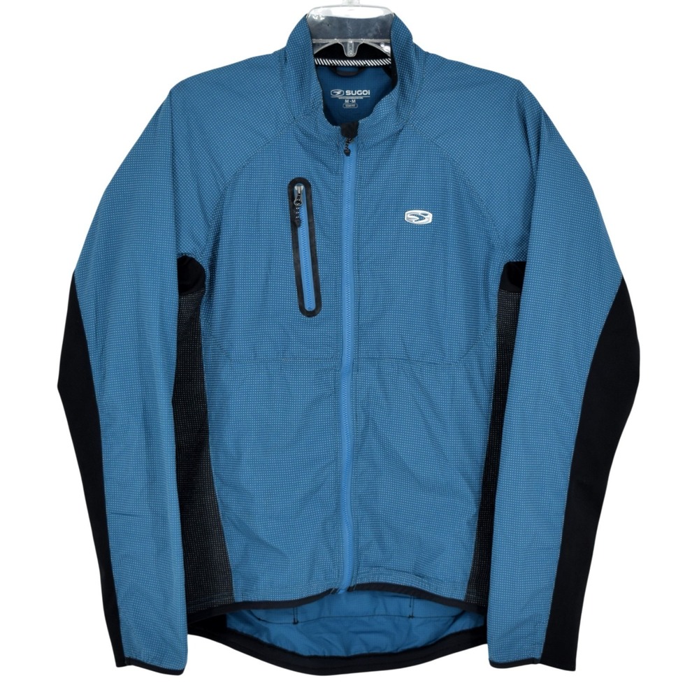 Sugoi RS Zap Cycling Jacket Mens M Aqua Blue Black Reflective Bike Windbreaker